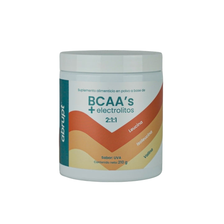 Abrupt BCAA + Electrolitos en Polvo, Sabor Uva, 210g 30 Porciones, 2:1:1 Leucina, Isoleucina, Valina