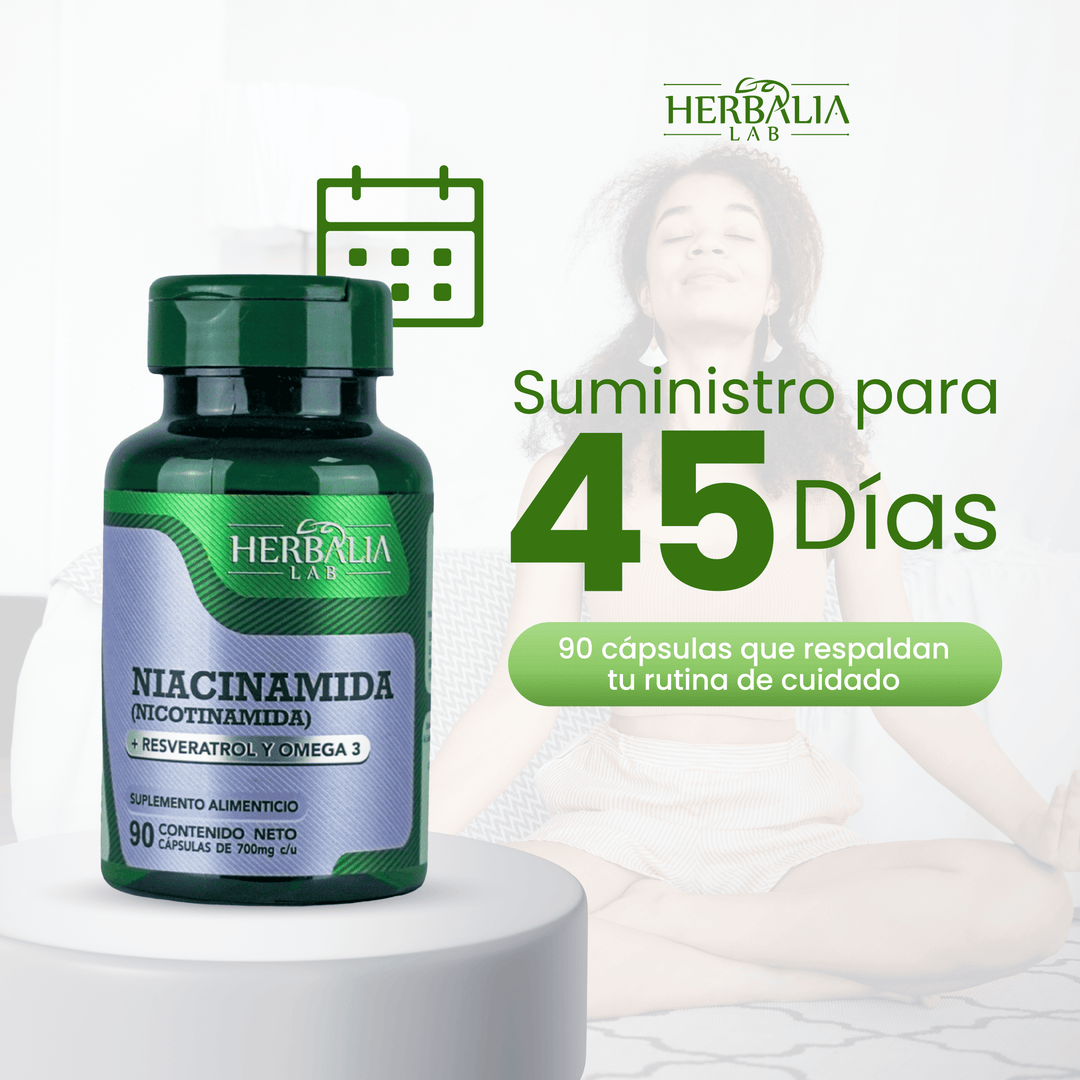 Niacinamida con Resveratrol Enriquecido + Omega-3 Triple Acción - 90 Cápsulas Herbalia Lab