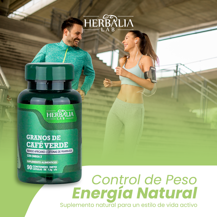 Herbalia Lab Granos de Café Verde, Mango Africano, Cetonas de Frambuesa y Omega 3  EPA/DHA - 90 Cápsulas