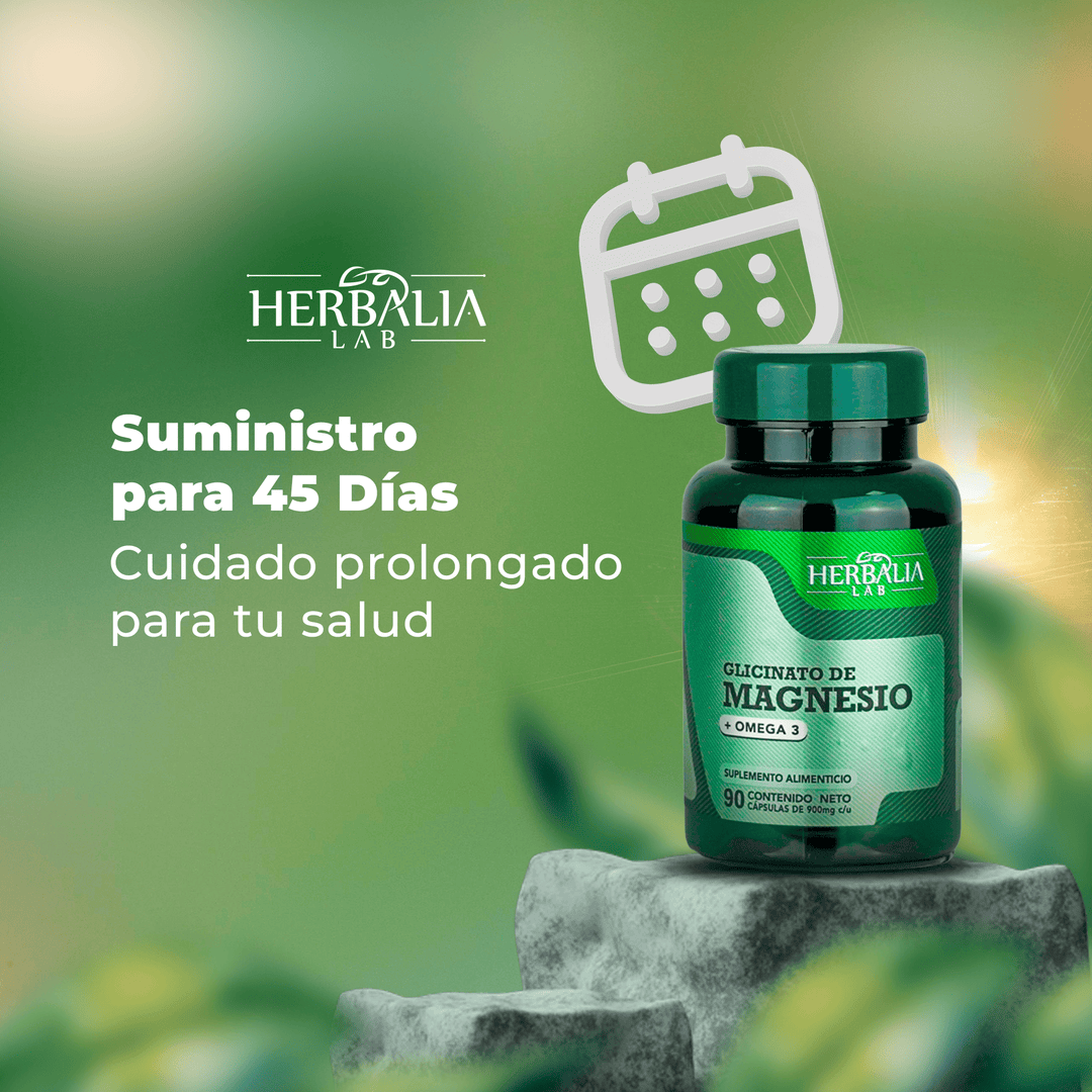 Glicinato de Magnesio 400mg - Magnesio Glicinato + Omega 3 - Fórmula Avanzada Alta Absorción - 90 Cápsulas Herbalia Lab