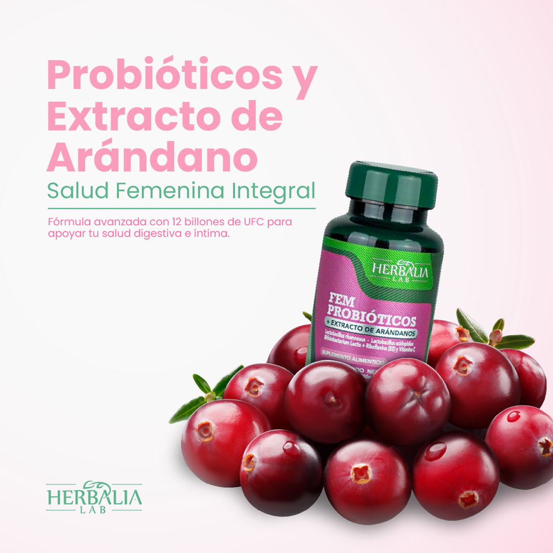 Probióticos para Mujer con Extracto de Arándano y Vitamina C | 12 Billones de UFC - 90 Cápsulas Herbalia Lab