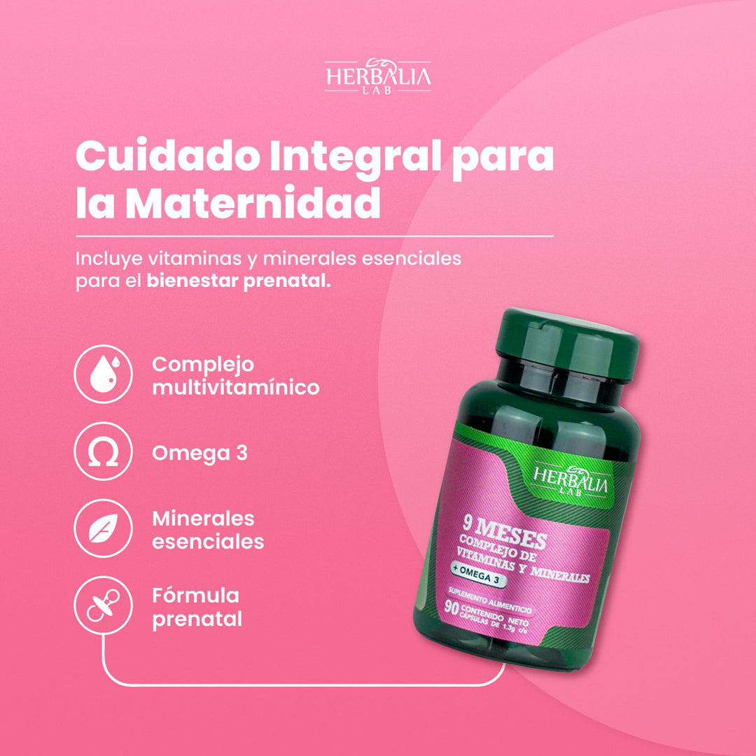 Herbalia Lab 9 Meses Multivitamínico para Embarazadas con Omega 3, Ácido Fólico, Calcio y Vitaminas B - 90 Cápsulas