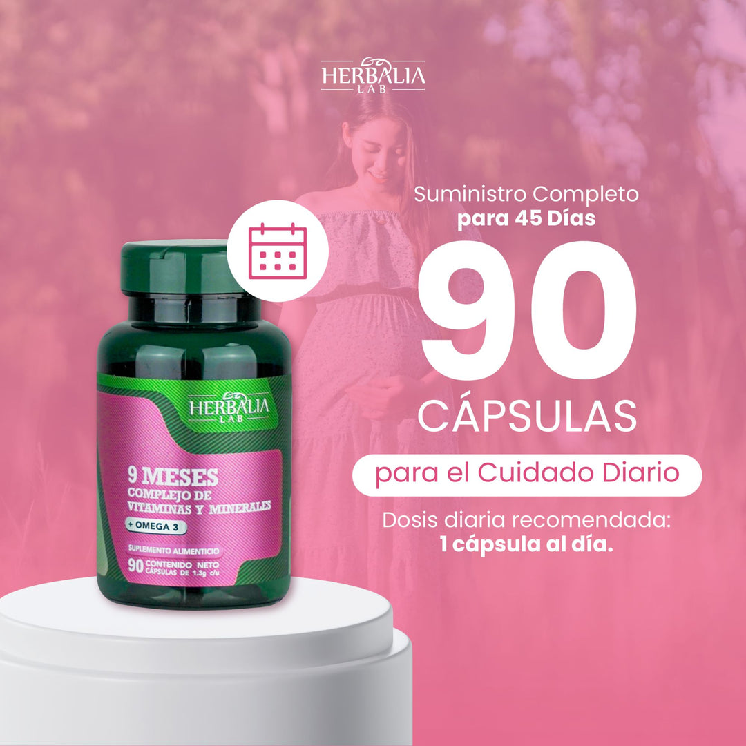 Herbalia Lab 9 Meses Multivitamínico para Embarazadas con Omega 3, Ácido Fólico, Calcio y Vitaminas B - 90 Cápsulas