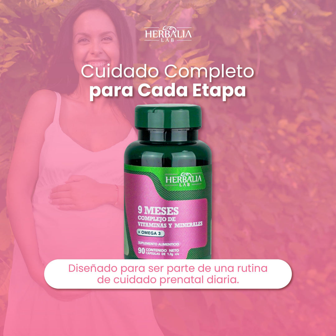 Herbalia Lab 9 Meses Multivitamínico para Embarazadas con Omega 3, Ácido Fólico, Calcio y Vitaminas B - 90 Cápsulas