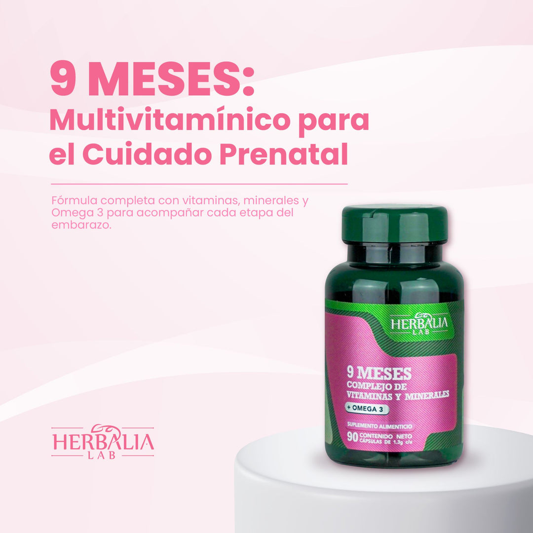 Herbalia Lab 9 Meses Multivitamínico para Embarazadas con Omega 3, Ácido Fólico, Calcio y Vitaminas B - 90 Cápsulas