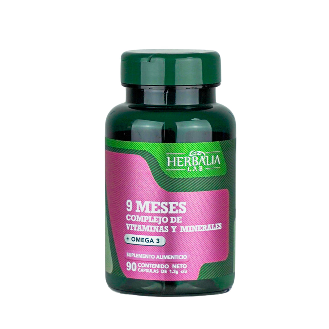 Herbalia Lab 9 Meses Multivitamínico para Embarazadas con Omega 3, Ácido Fólico, Calcio y Vitaminas B - 90 Cápsulas