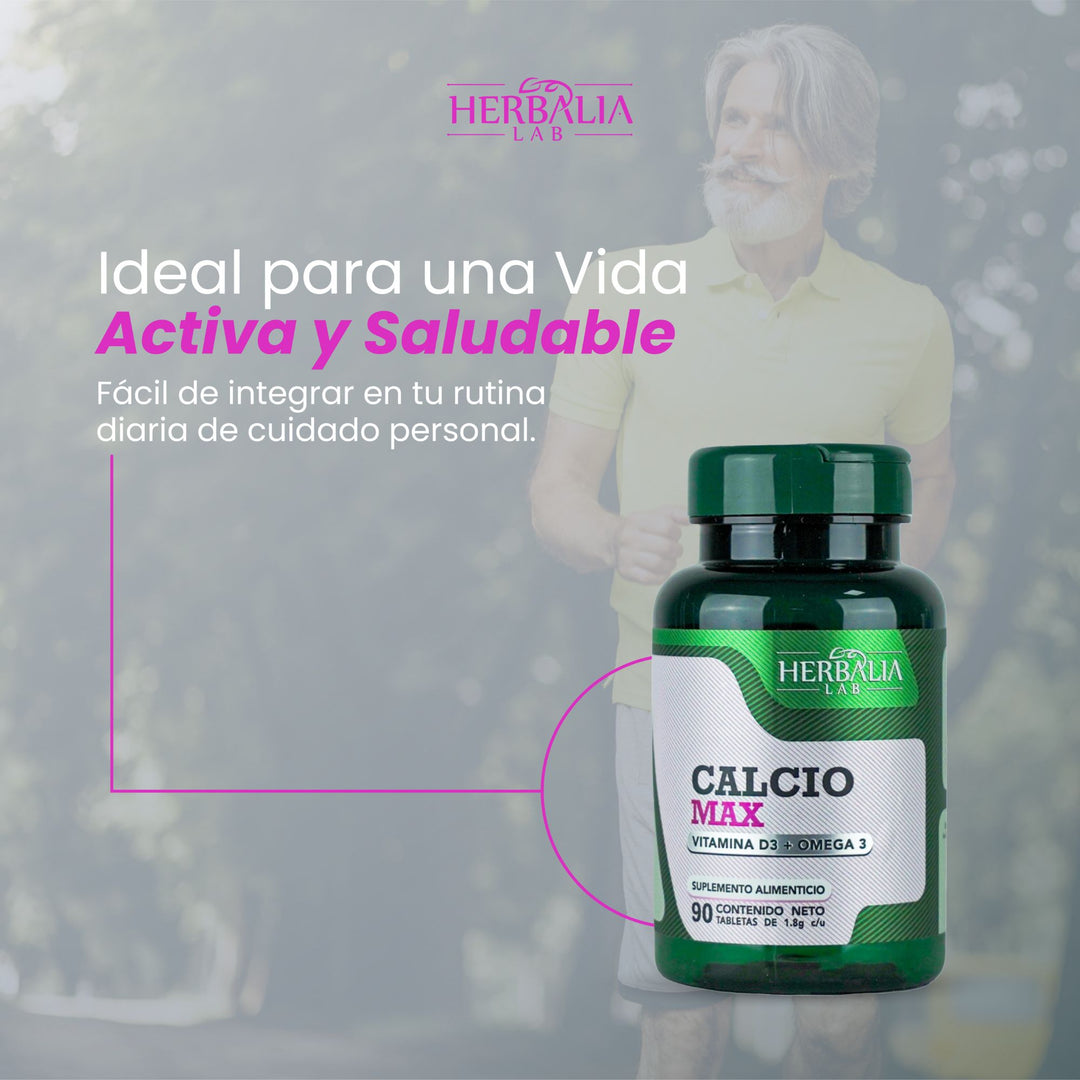 Herbalia Lab | Calcio Max 600 Triple Fuerza con Vitamina D3 y Omega 3 - 90 Tabletas