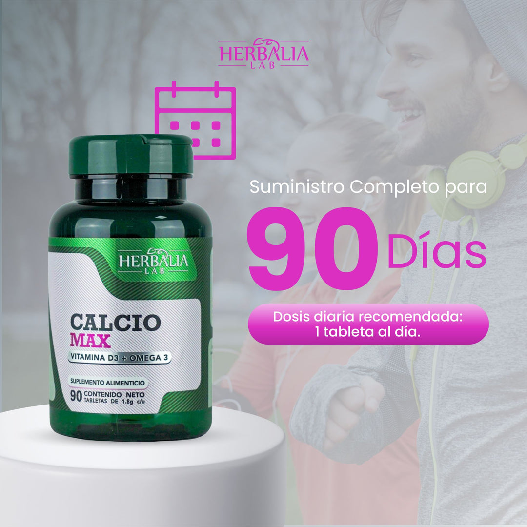 Herbalia Lab | Calcio Max 600 Triple Fuerza con Vitamina D3 y Omega 3 - 90 Tabletas