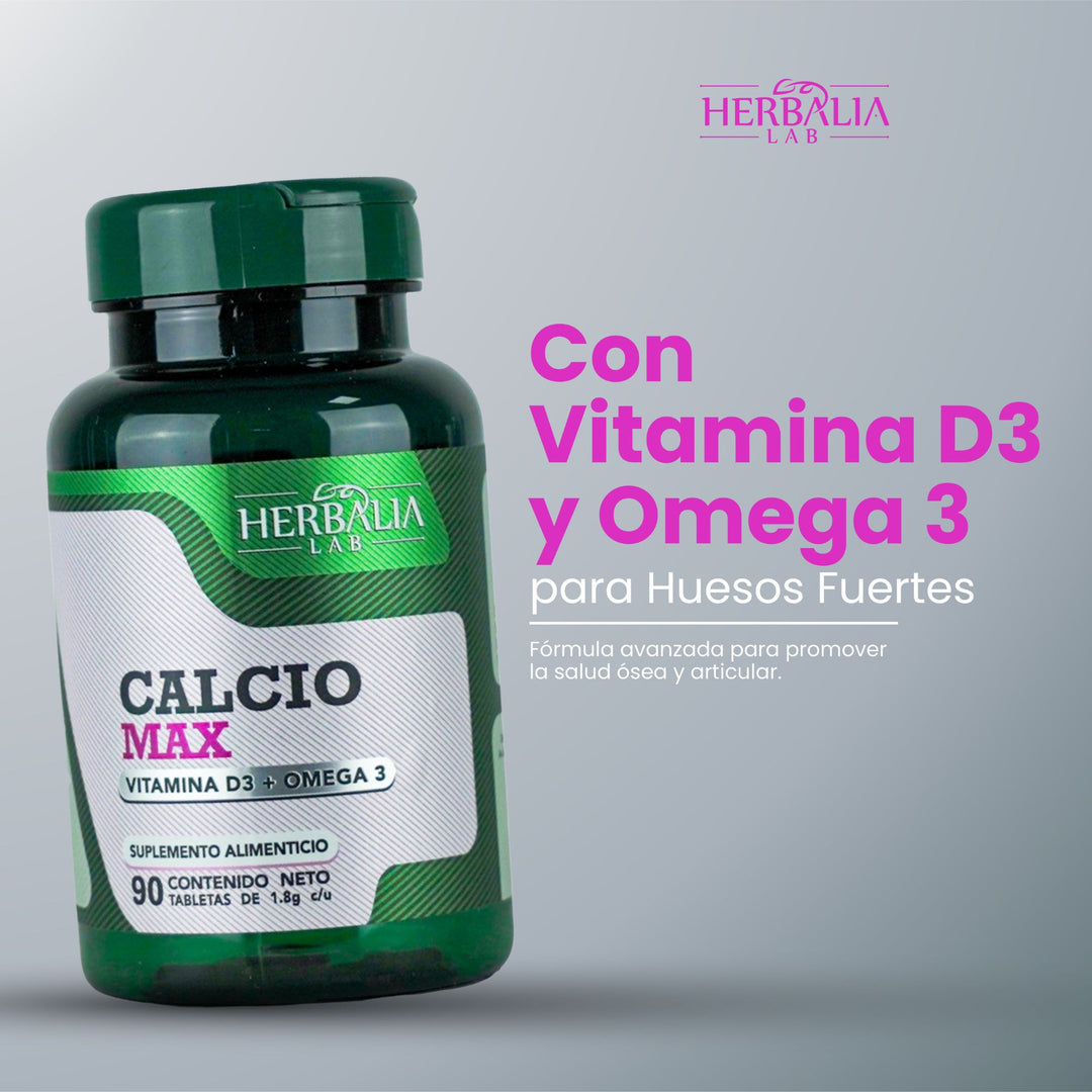 Herbalia Lab | Calcio Max 600 Triple Fuerza con Vitamina D3 y Omega 3 - 90 Tabletas