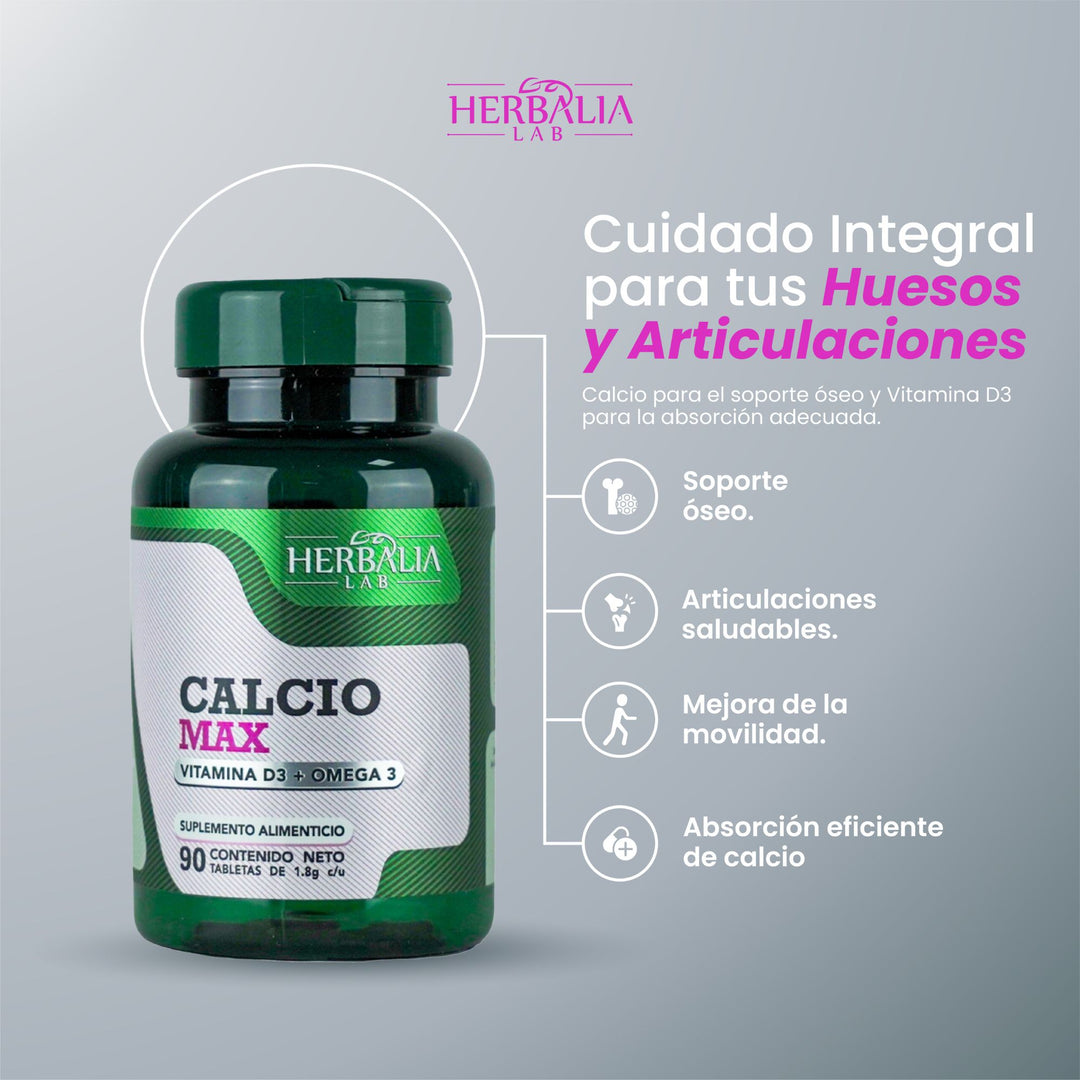 Herbalia Lab | Calcio Max 600 Triple Fuerza con Vitamina D3 y Omega 3 - 90 Tabletas