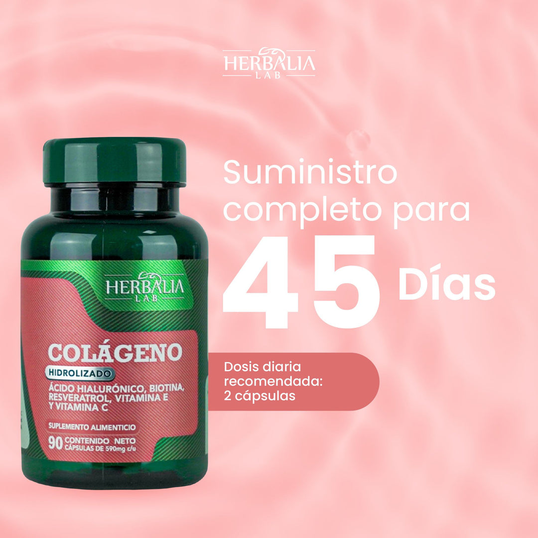 Herbalia Lab | Colágeno Hidrolizado y Ácido Hialurónico con Biotina, Resveratrol, Vitamina E y Vitamina C - 90 Cápsulas