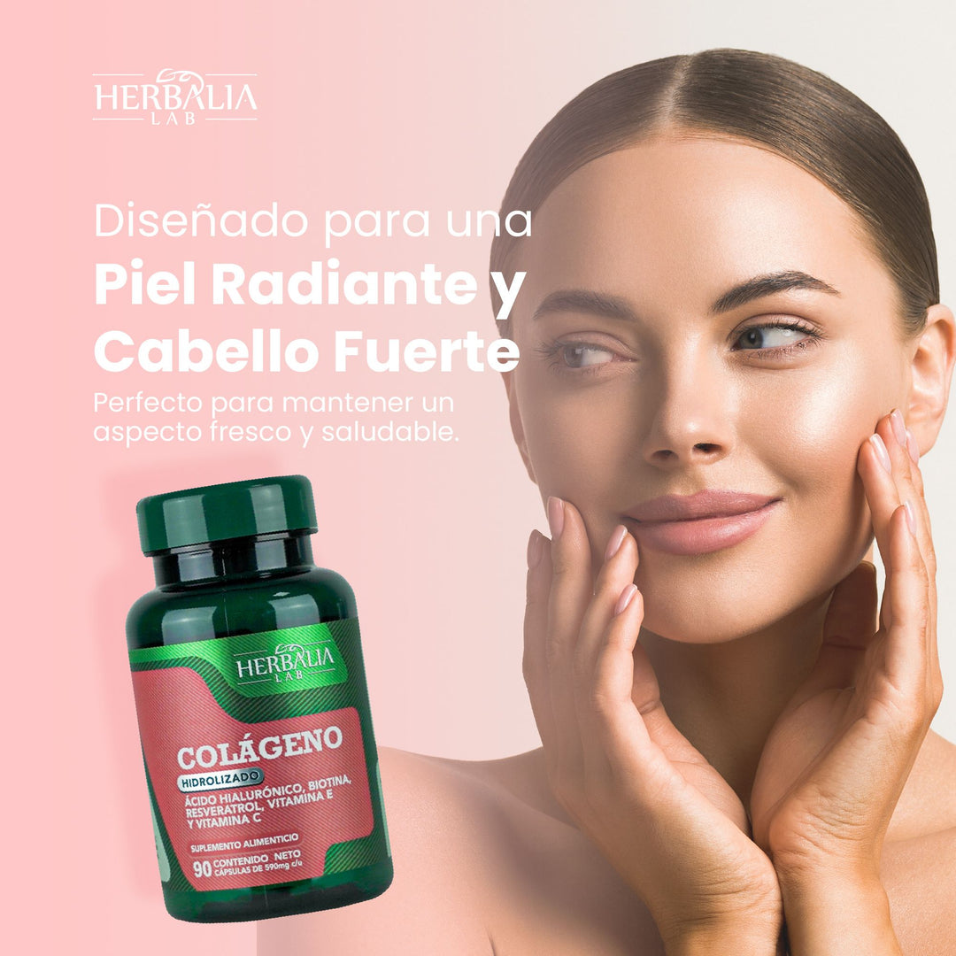 Herbalia Lab | Colágeno Hidrolizado y Ácido Hialurónico con Biotina, Resveratrol, Vitamina E y Vitamina C - 90 Cápsulas