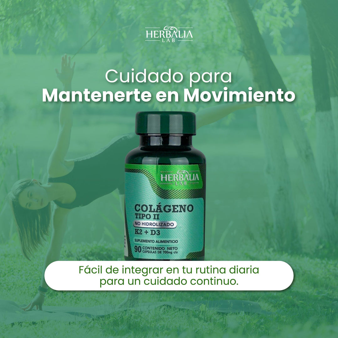 Herbalia Lab | Colágeno No Hidrolizado Tipo II con Vitamina K y D3, Nutrición Óptima + Apoyo Óseo - 90 Cápsulas