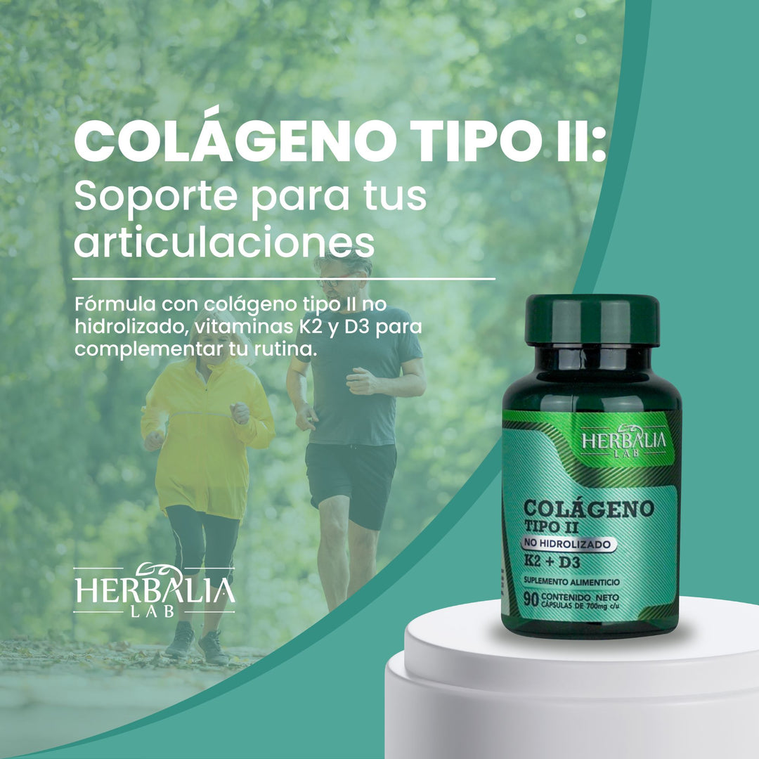 Herbalia Lab | Colágeno No Hidrolizado Tipo II con Vitamina K y D3, Nutrición Óptima + Apoyo Óseo - 90 Cápsulas