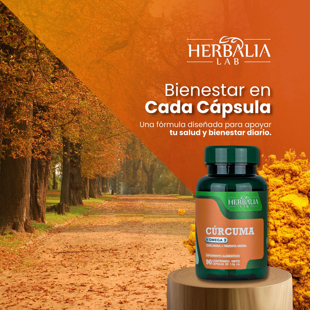 Herbalia Lab | Curcuma y Omega 3 con Pimienta Negra - 90 Cápsulas