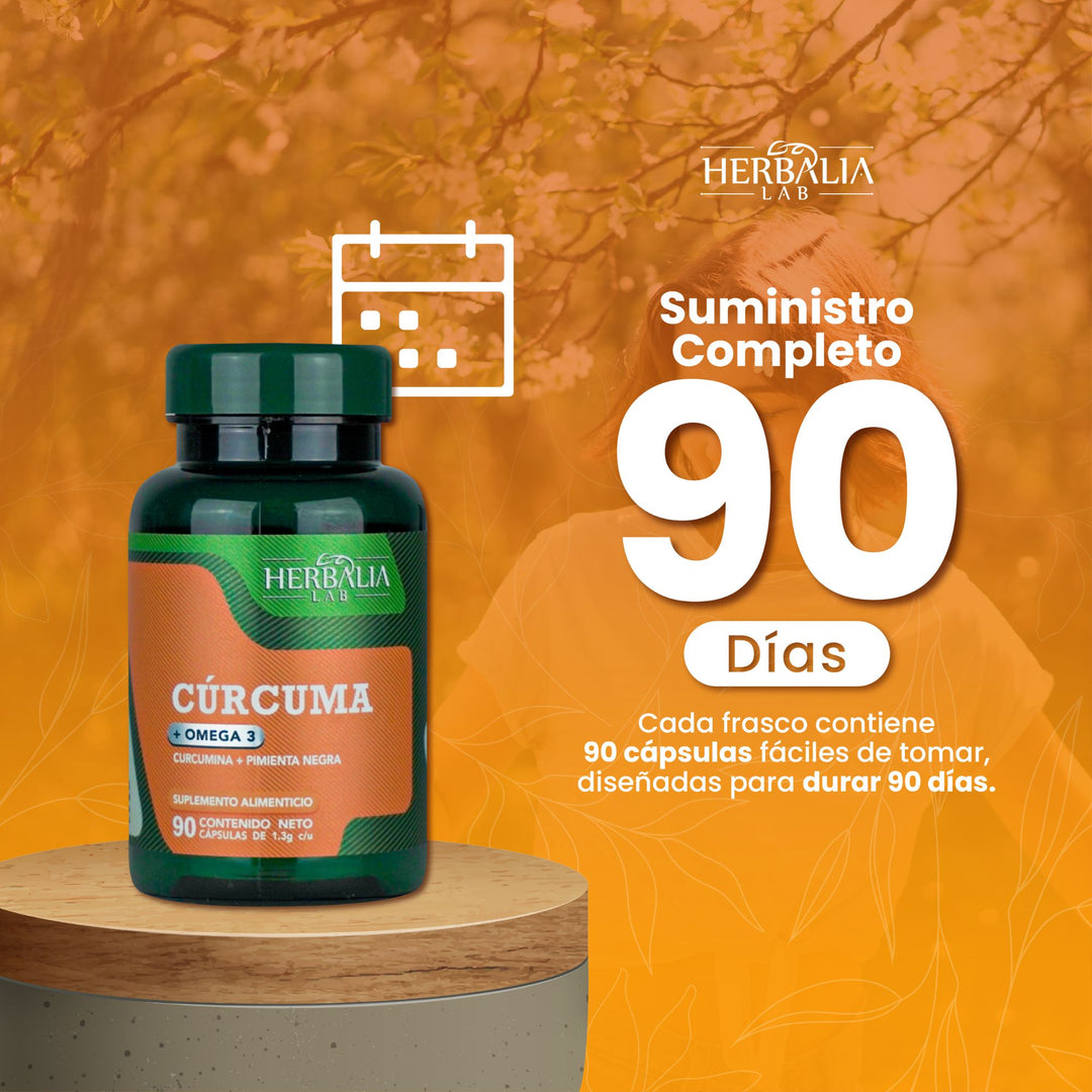 Herbalia Lab | Curcuma y Omega 3 con Pimienta Negra - 90 Cápsulas