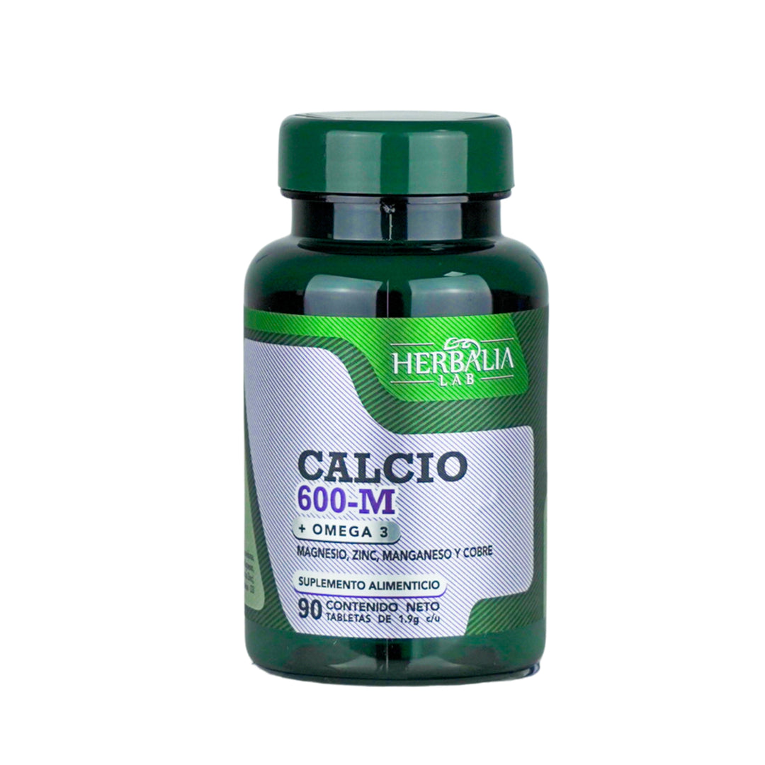 Herbalia Lab Calcio 600-M con Omega 3 | Carbonato de Calcio, Magnesio y Zinc - 90 Tabletas