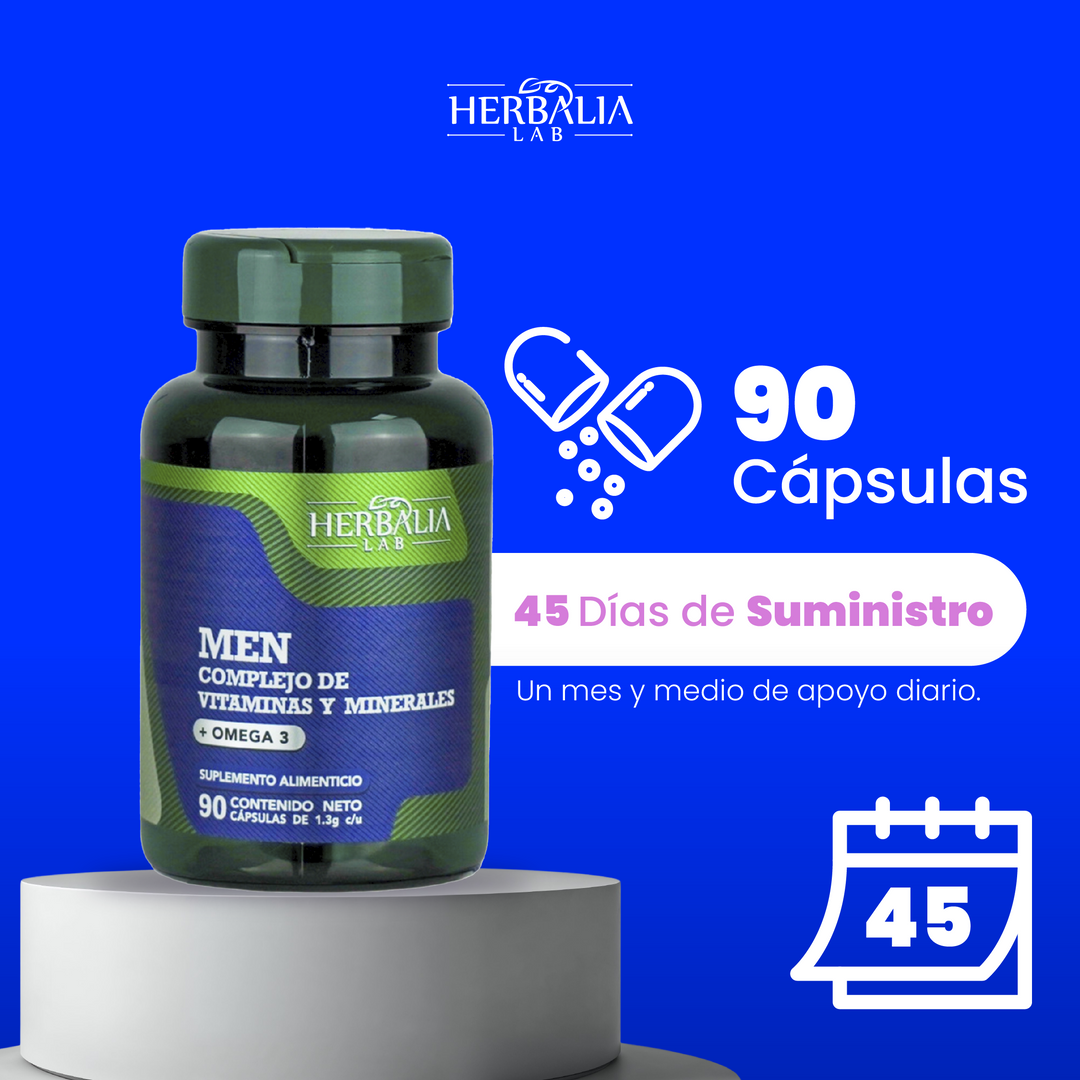 Herbalia Lab Men Multivitamínico Completo con Omega 3, Vitaminas B, C, D3 y Minerales Esenciales - 90 Cápsulas