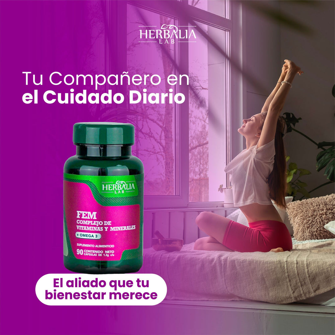 Herbalia Lab Fem Multivitamínico Completo para Mujeres con Omega 3, Vitaminas B, C, D3 y Minerales Esenciales - 90 Cápsulas