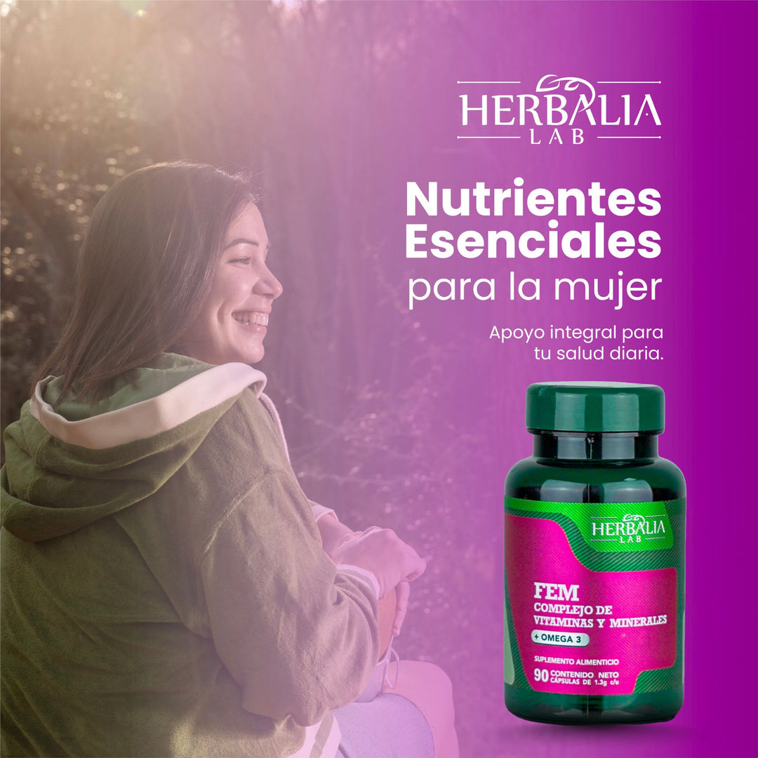 Herbalia Lab Fem Multivitamínico Completo para Mujeres con Omega 3, Vitaminas B, C, D3 y Minerales Esenciales - 90 Cápsulas