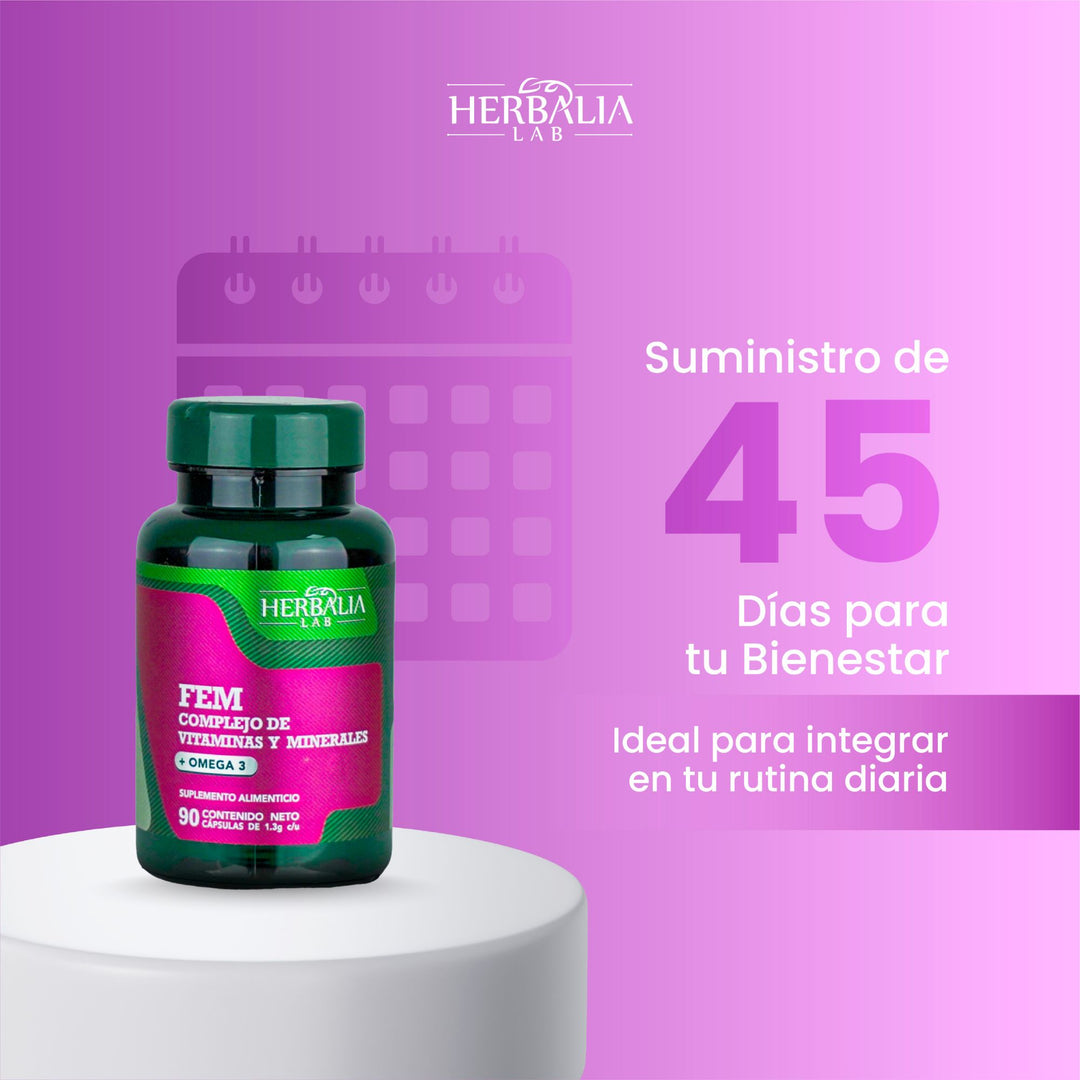 Herbalia Lab Fem Multivitamínico Completo para Mujeres con Omega 3, Vitaminas B, C, D3 y Minerales Esenciales - 90 Cápsulas