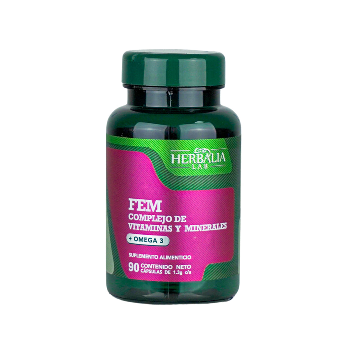 Herbalia Lab Fem Multivitamínico Completo para Mujeres con Omega 3, Vitaminas B, C, D3 y Minerales Esenciales - 90 Cápsulas