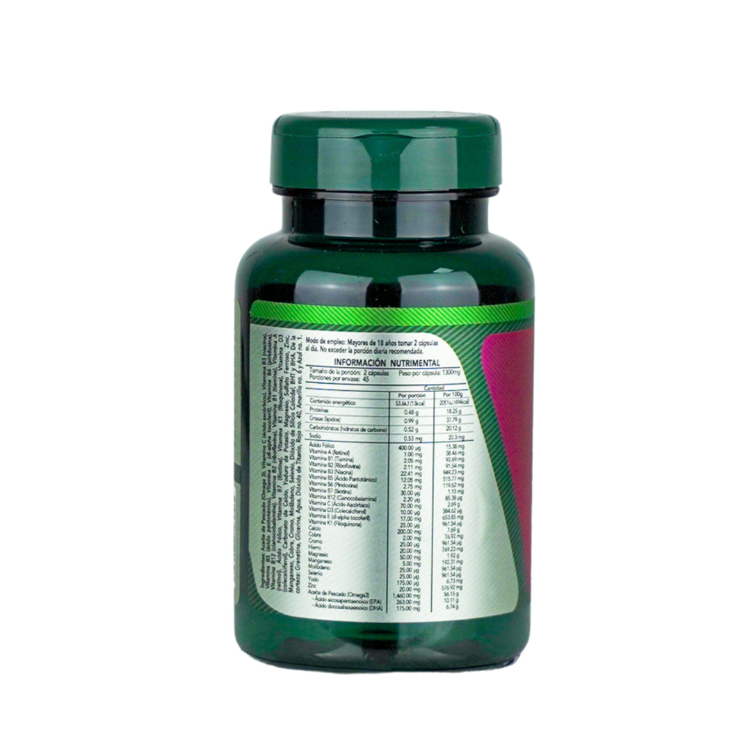 Herbalia Lab Fem Multivitamínico Completo para Mujeres con Omega 3, Vitaminas B, C, D3 y Minerales Esenciales - 90 Cápsulas