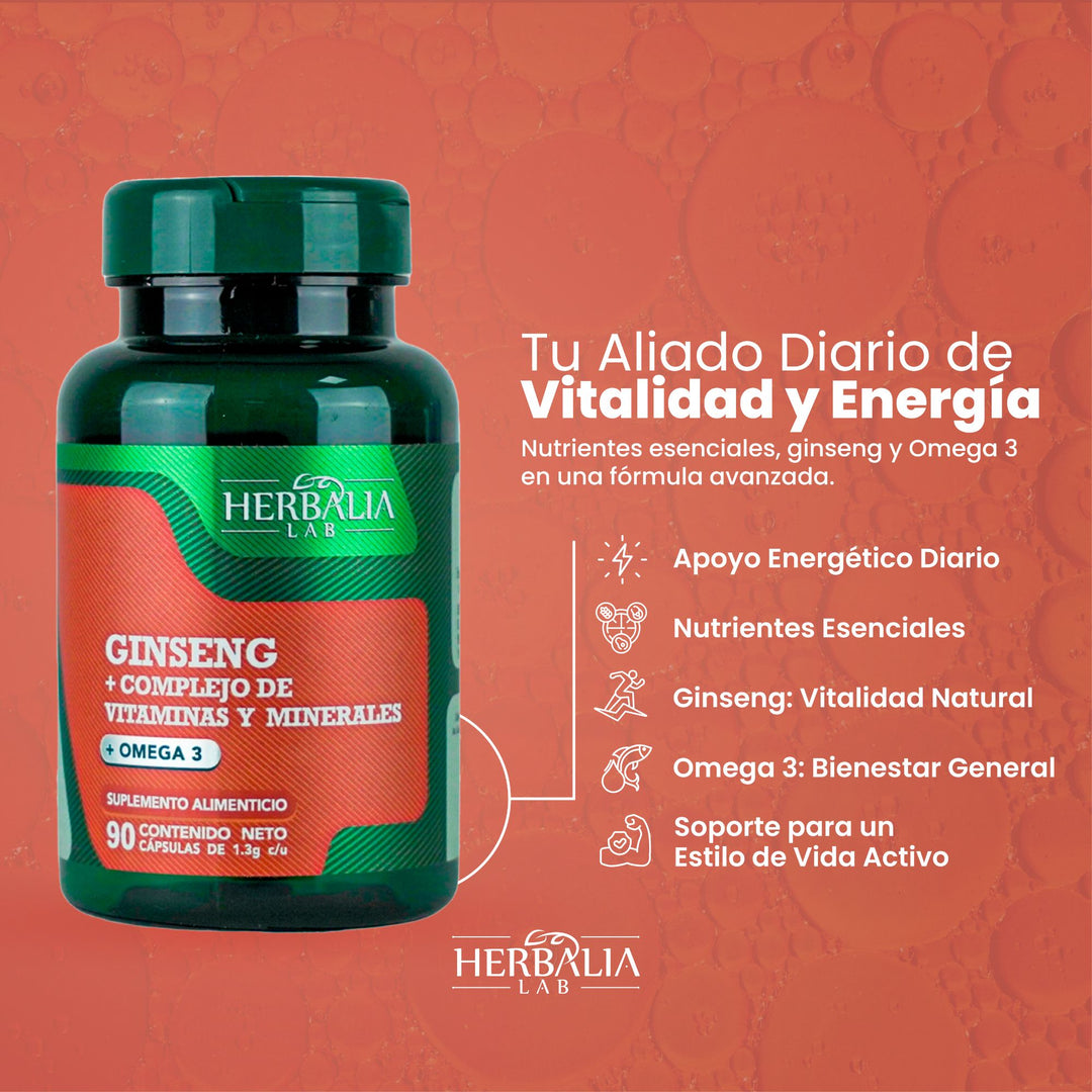 Herbalia Lab | Ginseng y Complejo Multivitamínico con Omega 3 - 90 Cápsulas