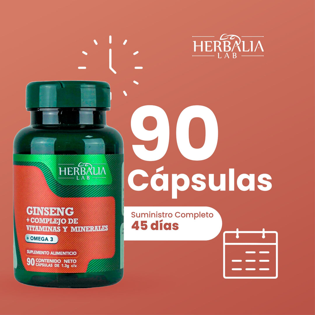 Herbalia Lab | Ginseng y Complejo Multivitamínico con Omega 3 - 90 Cápsulas