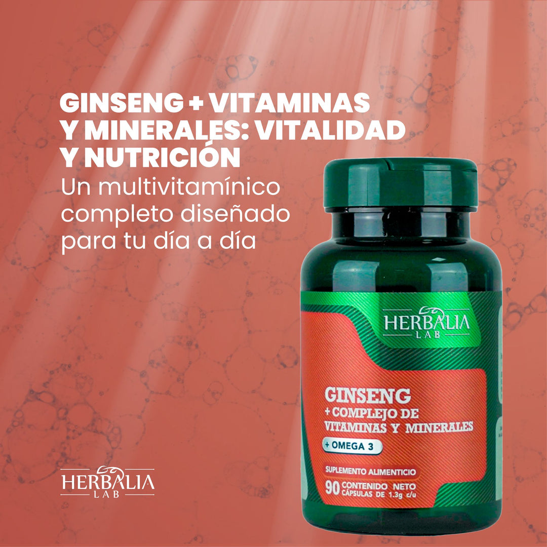 Herbalia Lab | Ginseng y Complejo Multivitamínico con Omega 3 - 90 Cápsulas