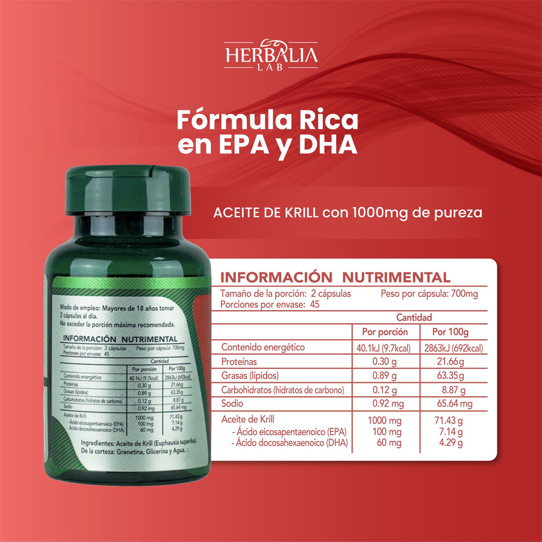 Aceite de Krill de Absorción Avanzada - EPA y DHA - 90 Cápsulas | Herbalia Lab