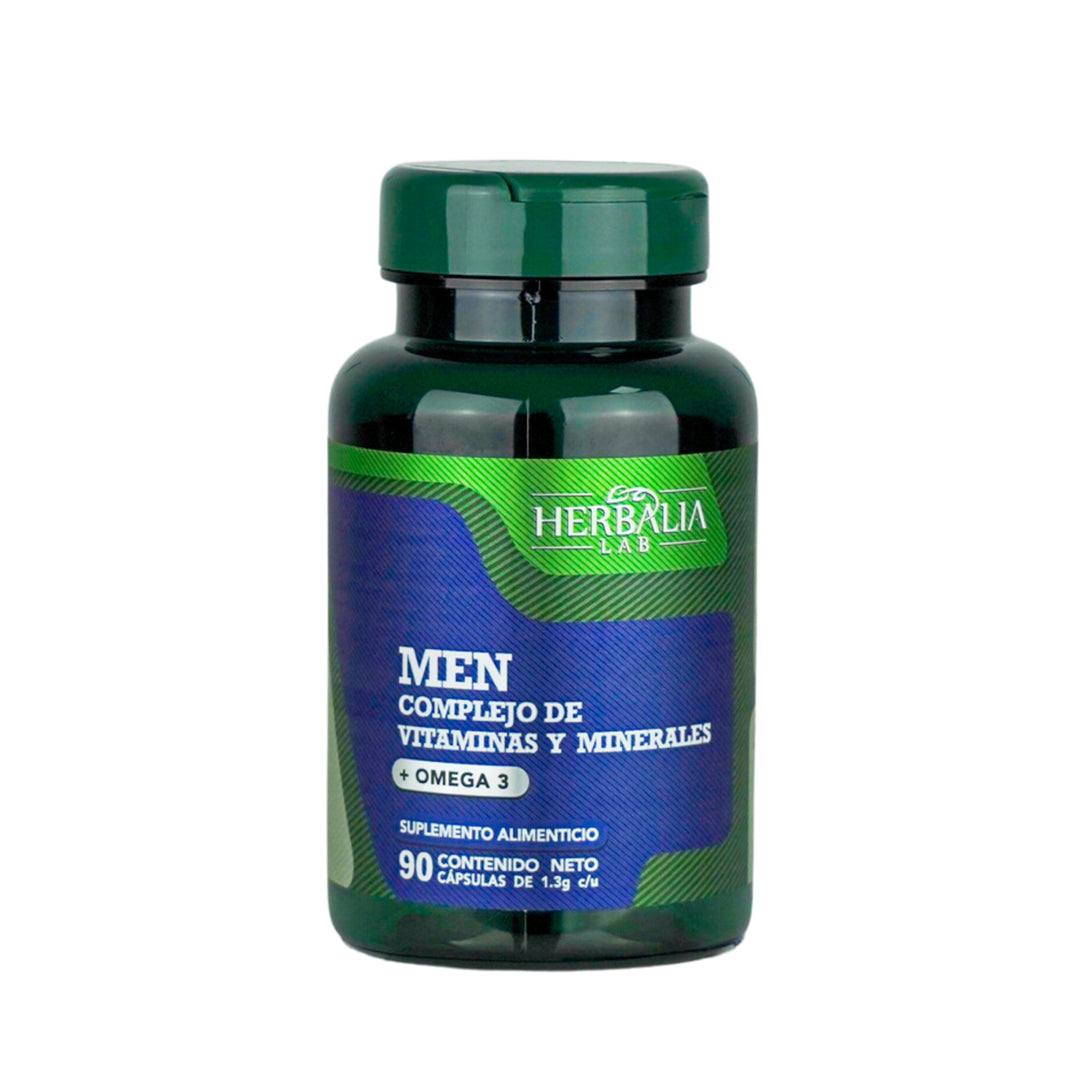 Herbalia Lab Men Multivitamínico Completo con Omega 3, Vitaminas B, C, D3 y Minerales Esenciales - 90 Cápsulas