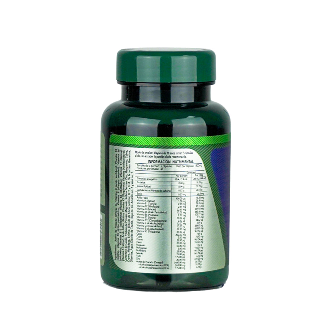 Herbalia Lab Men Multivitamínico Completo con Omega 3, Vitaminas B, C, D3 y Minerales Esenciales - 90 Cápsulas