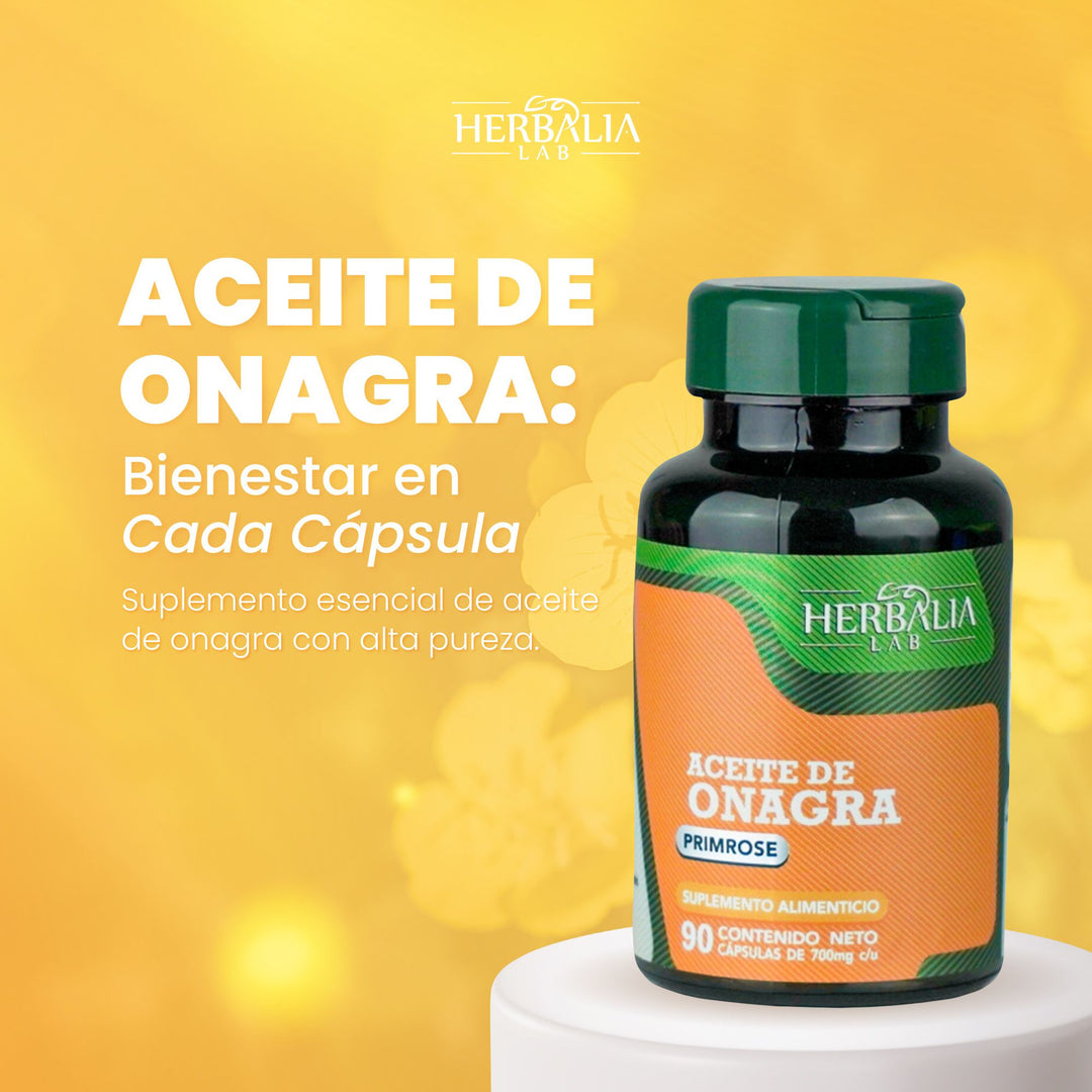 Aceite de Onagra Primrose 1000 mg -Suplemento para Salud Femenina y Piel - Extractos Naturales Premium - 90 Cápsulas Herbalia Lab