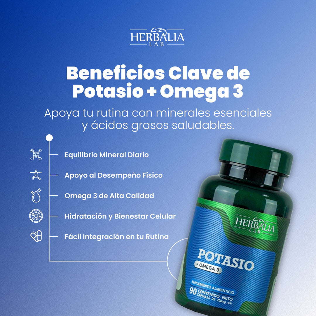 Herbalia Lab | Suplemento de Citrato de Potasio + Omega 3, Apoyo Nutricional Diario - 90 Cápsulas