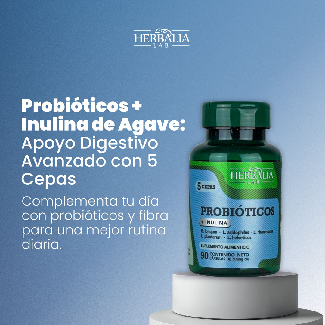 Herbalia Lab | Probióticos + Fibra Avanzado: Inulina de Agave & 5 Cepas - 2 Billones de UFC - 90 Cápsulas