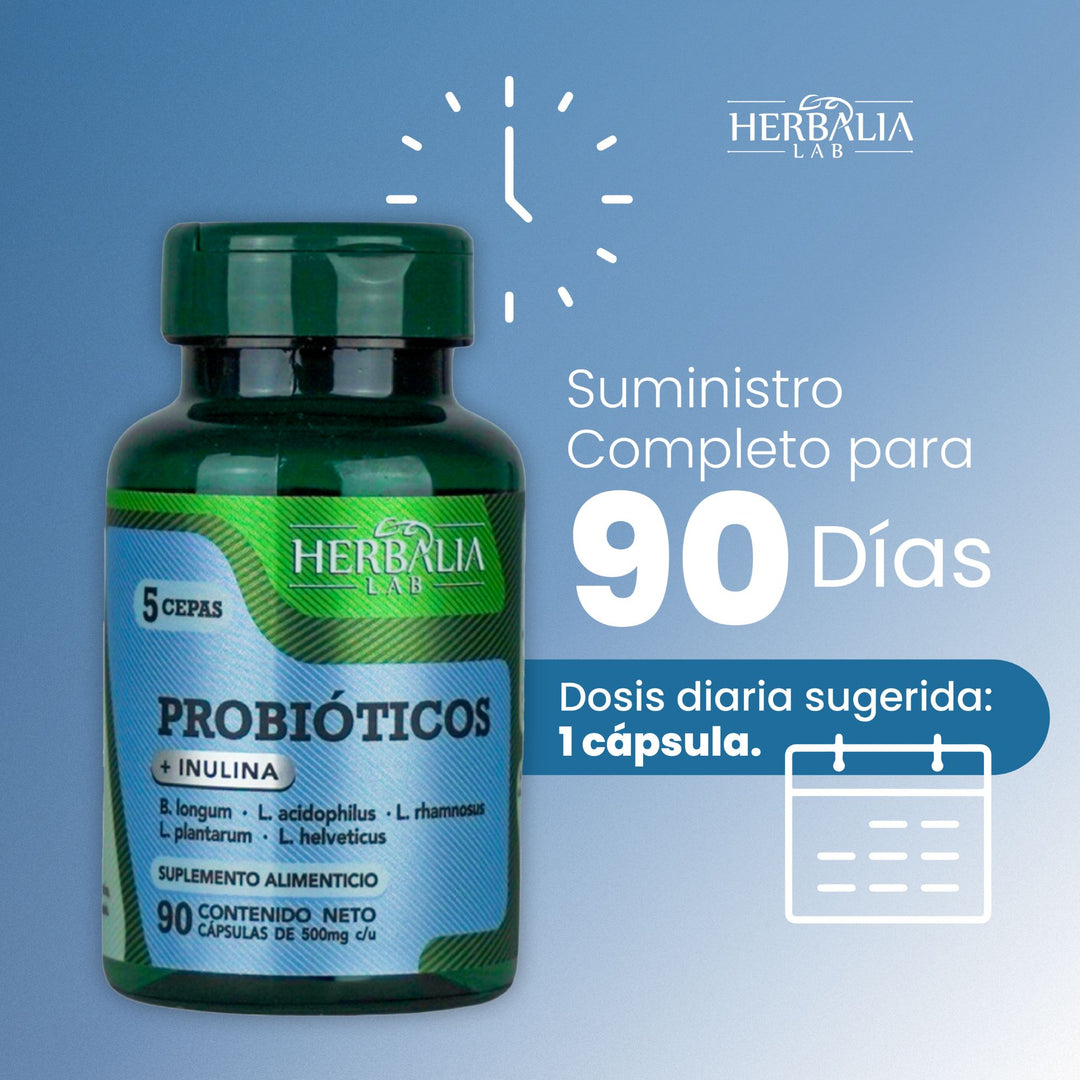 Herbalia Lab | Probióticos + Fibra Avanzado: Inulina de Agave & 5 Cepas - 2 Billones de UFC - 90 Cápsulas