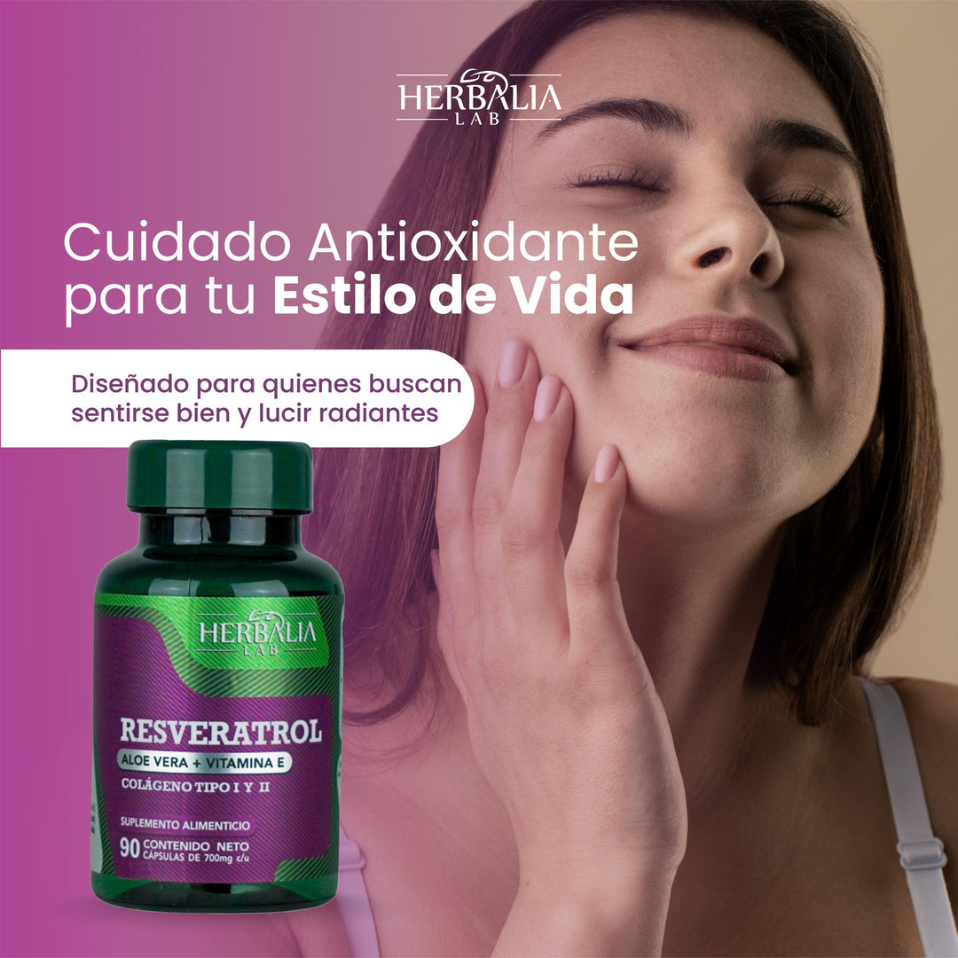 Herbalia Lab | Resveratrol 500mg con Vitamina E y Colágeno, Antioxidante Superior para Salud y Piel - 90 Cápsulas