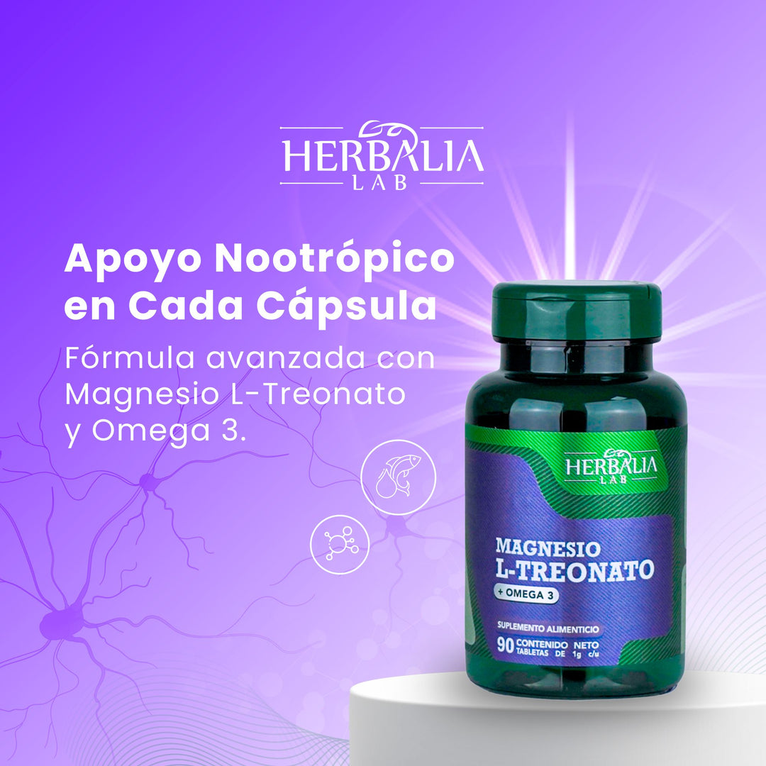 Herbalia Lab L-Treonato + Omega 3, Boost Nootrópico y  apoyo Cardiovascular - 90 Cápsulas de 1000mg