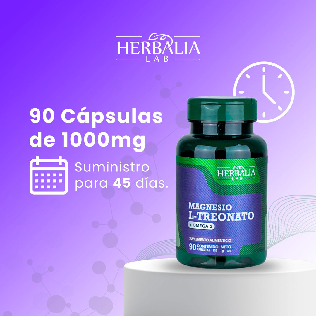 Herbalia Lab L-Treonato + Omega 3, Boost Nootrópico y  apoyo Cardiovascular - 90 Cápsulas de 1000mg