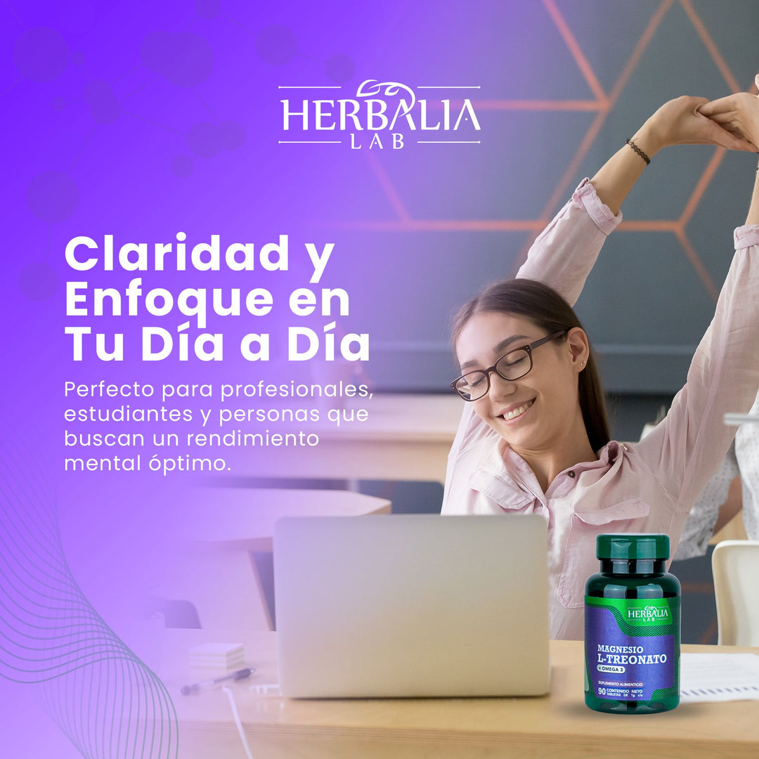 Herbalia Lab L-Treonato + Omega 3, Boost Nootrópico y  apoyo Cardiovascular - 90 Cápsulas de 1000mg